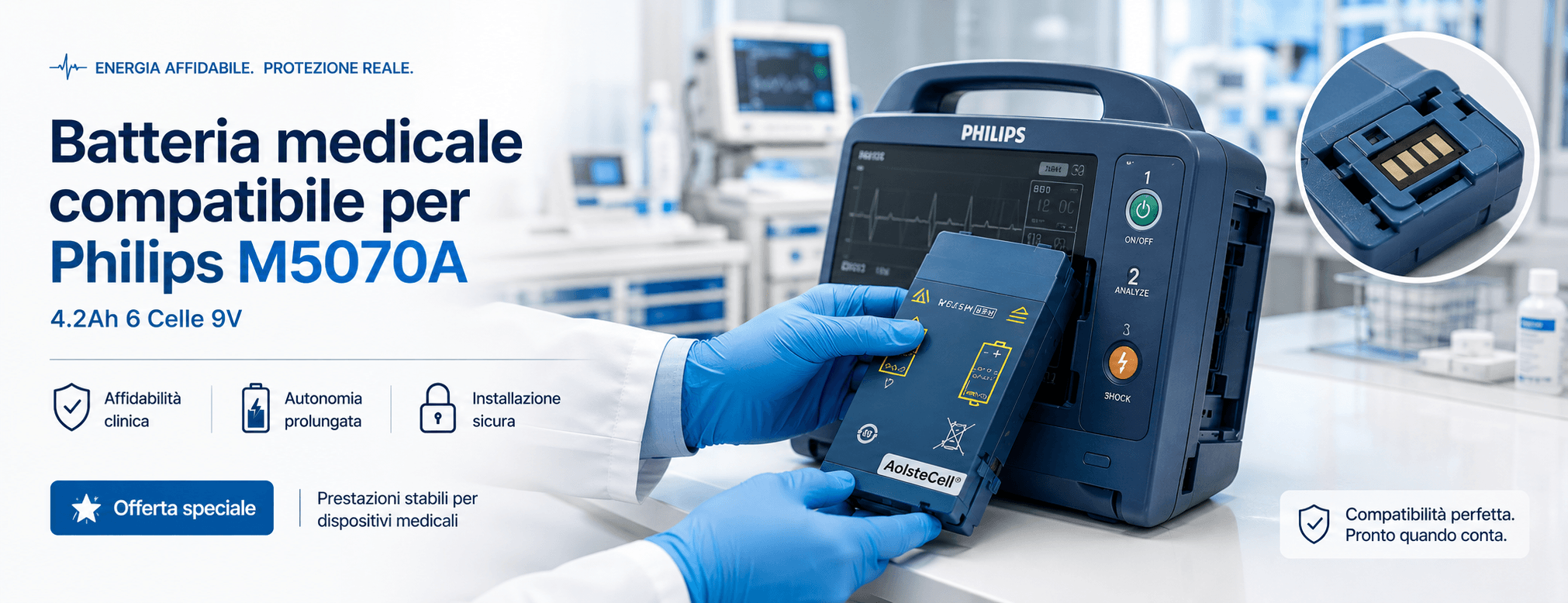 Batteria medicale compatibile per Philips M5070A (4.2Ah 6 Celle)