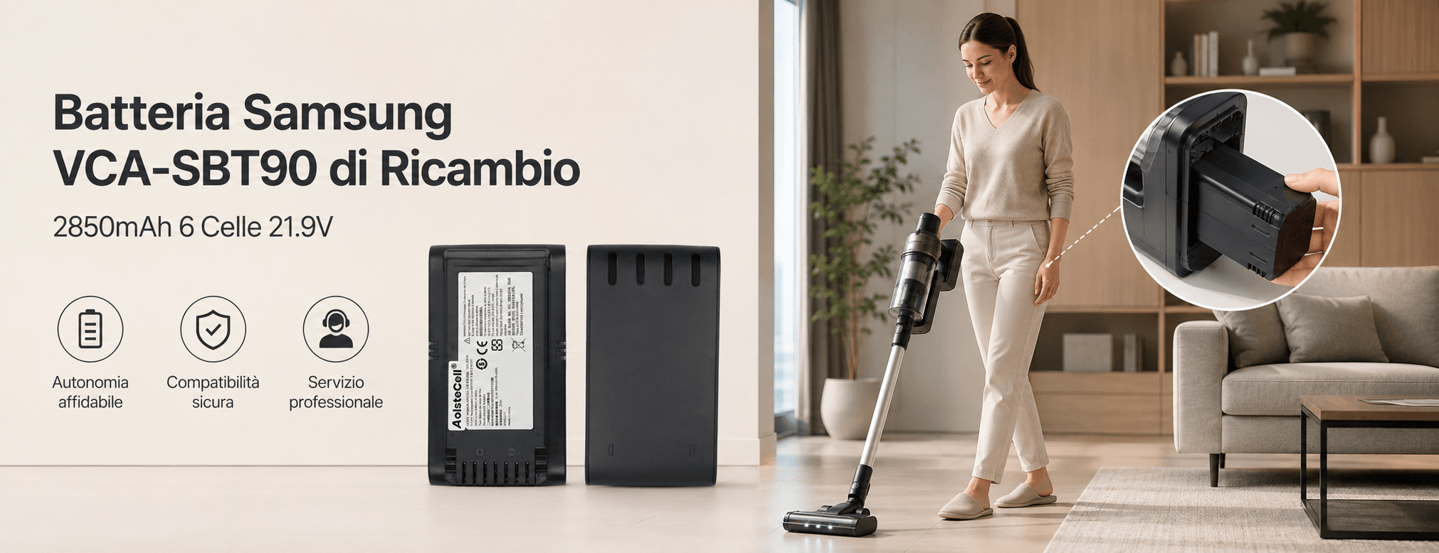 Batteria Samsung VCA-SBT90 di Ricambio (2850mAh 6 Celle)