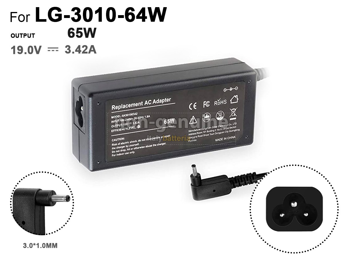 Adattatore per LG 65W 19V 3.42A 3.0*1.0MM